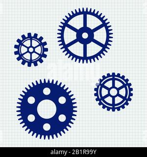 Gears. Icon on lined paper background Stock Vector