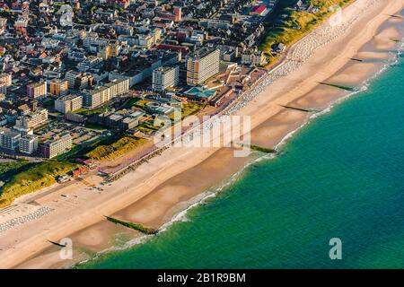 aerial view of Westerland and the North Sea beach, Germany, Schleswig-Holstein, Northern Frisia, Sylt Stock Photo