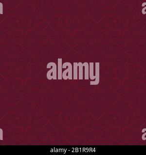 Vector illustration. Red velvet flourish ornated seamless background. Plain style. Stock Vector