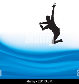 Man jumping over the waters. Vector illustration. Stock Vector