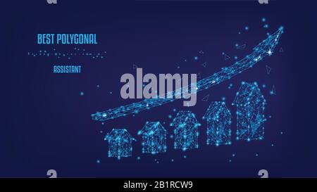 Concept of success. Economic growth. Analytics. Up Arrows in polygonal frame in dark blue background. Vector. Place for text. Stock Vector