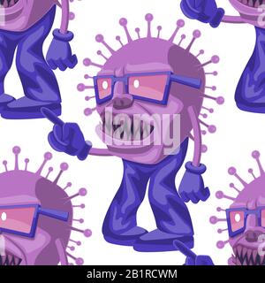 Seamless cartoon virus character pattern on white isolated background. Vector image Stock Vector