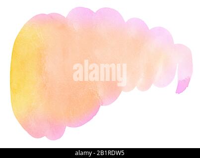 Multicolored watercolor stains in pastel colors on a paper basis. Isolated frame for design hand-drawn by brush. Abstract unique background. Stock Photo