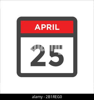 April 25 calendar icon with day and month Stock Vector