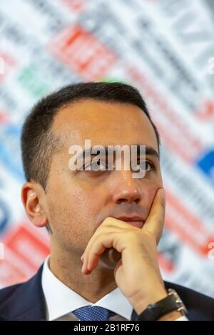 Rome, Italy. 27th Feb 2020. Italian Foreign Secretary Luigi Di Maio attends a question and answer session to the foreign press regarding Italy's response to the current Coronavirus Covid-19 outbreak in the country where there are now more than 400 confirmed cases Credit: Stephen Bisgrove/Alamy Live News Stock Photo
