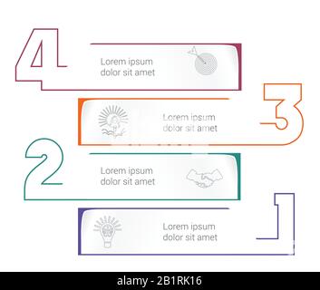 Horizontal paper stripes infographic template with color numbers. 4 positions for informations. Concept Business Strategy. Universal template for proj Stock Vector