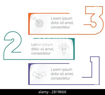 Horizontal paper stripes infographic template with color numbers. 3 positions for informations. Concept Business Strategy. Universal template for proj Stock Vector