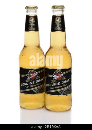 IRVINE, CA - MAY 27, 2014: Two Bottles of Miller Genuine Draft, with condensation. MGD is actually made from the same recipe as Miller High Life excep Stock Photo
