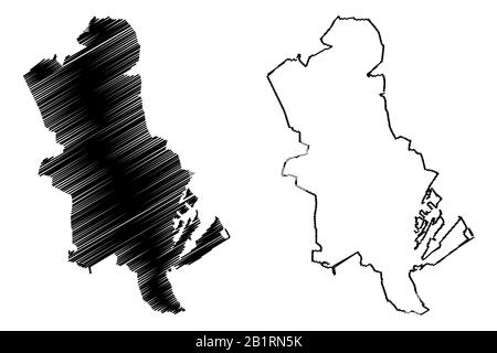 Aarhus City (Kingdom of Denmark) map vector illustration, scribble ...