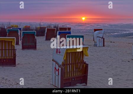Sunset on the beach at Duhnen, Cuxhaven, Lower Saxony, Germany, Stock Photo