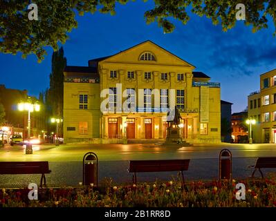 National Theater in Weimar with Goethe-Schiller monument, Theaterplatz, Weimar, Thuringia, Germany, Stock Photo