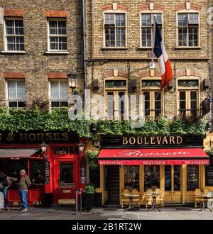 London, UK, March 2019, building facade of Boulevard Brasserie a French restaurant in Covent Garden Stock Photo