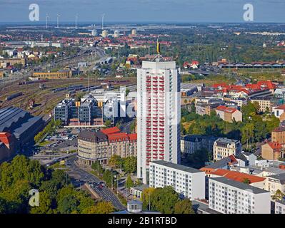 Winter garden high-rise with central station in Leipzig, Saxony, Germany Stock Photo