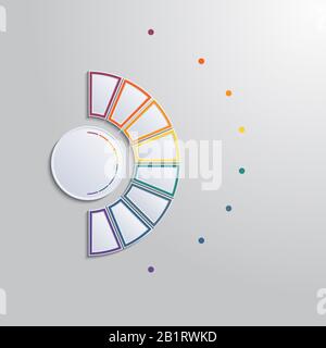 Template infographics with 8 text area positions. diagram with multi-colored elements of  semicircle around a circle. Stock Photo