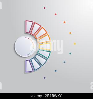 Template infographics with 9 text area positions. diagram with multi-colored elements of  semicircle around a circle. Stock Photo