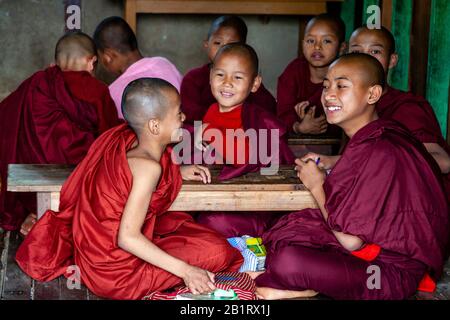 Novice Monks At A Monastic Religious School, Loikaw, Kayah State, Myanmar. Stock Photo