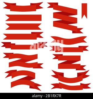 Red Ribbons Set, Vector Illustration. Collection of banners Stock Vector