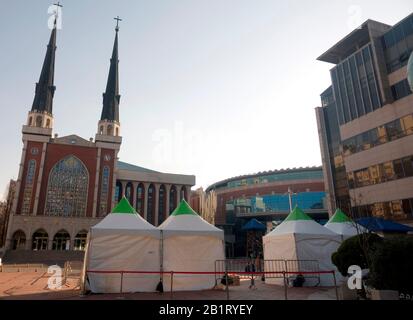 Myungsung Church and the COVID-19, Feb 27, 2020 : The Myungsung Presbyterian Church in Seoul, South Korea. The Myungsung Church has closed its facilities and suspended all activities after two of its members, including a pastor, were confirmed to be infected with the COVID-19. The church is one of the biggest Presbyterian churches in the world with 80,000 followers. Credit: Lee Jae-Won/AFLO/Alamy Live News Stock Photo