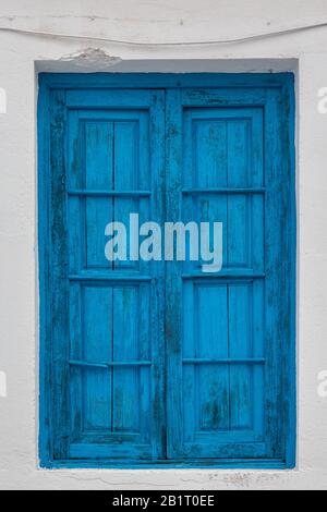 Blue window shutters Stock Photo