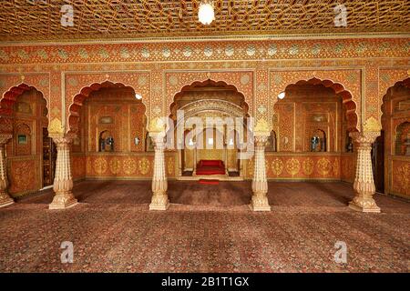 Karan Mahal, public audience hall, emperor throne, Exquisite glass inlay work, room heavily decorated with colored mirrors inside Junagarh Fort
