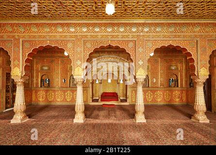 Karan Mahal, public audience hall, emperor throne, Exquisite glass inlay work, room heavily decorated with colored mirrors inside Junagarh Fort