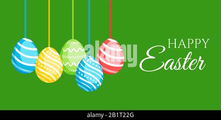 Happy Easter greeting banner with сolorful eggs. Vector illustration for Easter day Stock Vector