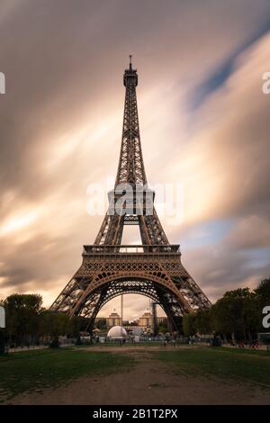 World famous Eiffel tower at the city center of Paris, France. Stock Photo