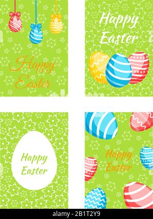 Set of Happy Easter greeting cards with сolorful eggs. Vector illustration for Easter day Stock Vector