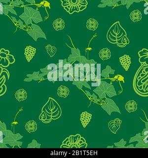 Vine and flower Seamless Pattern of Green colors tone foliage natural branches, green leaves. Hand draw ivy gourd vertor of tropical plant. Beautiful Stock Vector