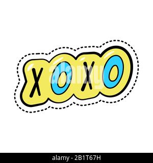 Colorful fashion cartoon sticker with text xoxo, trendy patch badge with slang abbreviation, vector illustration. Stock Vector