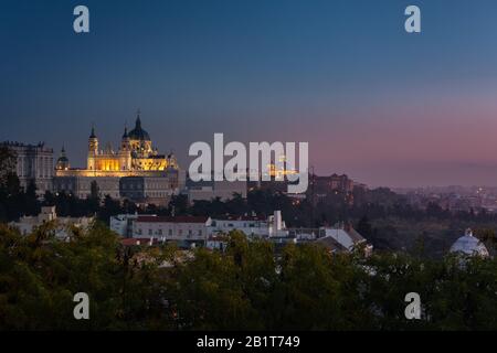 Far look from the Almudena Cathedral in Madrid, Spain. Stock Photo