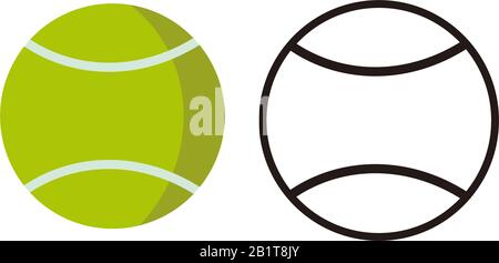 tennis ball, flat line icon set sign isolated on white background. Simple logo Stock Vector