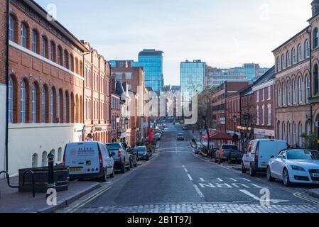 View down Ludgate Hill in Birmingham from St Paul's Square to business district Stock Photo