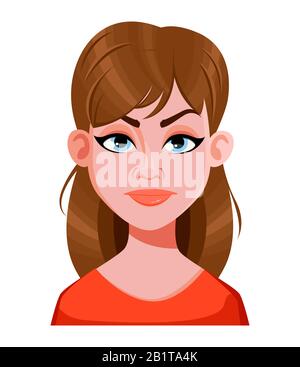 Face expression of beautiful woman, angry. Female emotion. Cute cartoon character. Vector illustration isolated on white background. Stock Vector