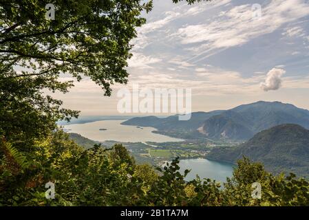 top view of Maggiore and Mergozzo lakes from Alpe Ompio, Verbano-cusio-ossola, Italy Stock Photo