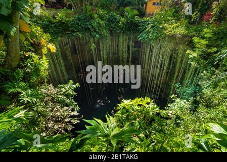 Beautiful view of Ik Kil Cenote from the top Yucatan Mexico North America Stock Photo