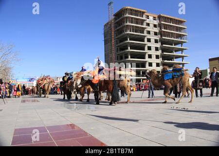 Nauryz festival in Bayan Ulgii province at Western Mongolia. Kazakh nomads traditional festival Stock Photo