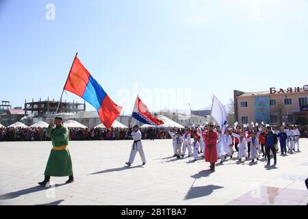 Nauryz festival in Bayan Ulgii province at Western Mongolia. Kazakh nomads traditional festival Stock Photo