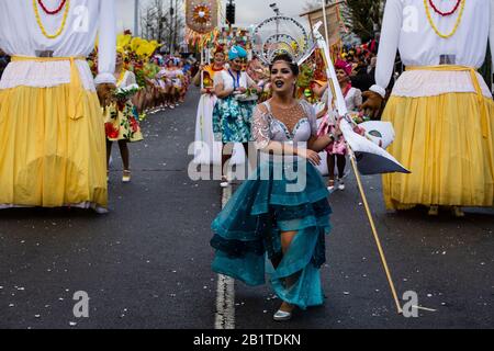 Dancers perform during the parade of Carnivals of Lima , in Lima ...