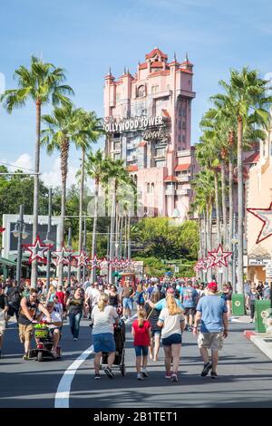 Overweight American Family, Main Street at Disney's Hollywood Studios, Walt Disney World, Orlando, Florida, USA Stock Photo