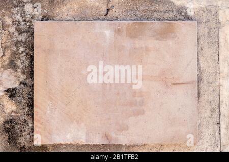 Rectangular stone plate. Empty sign board with border, frame. Concept framework, place for text, plate with copy space Stock Photo