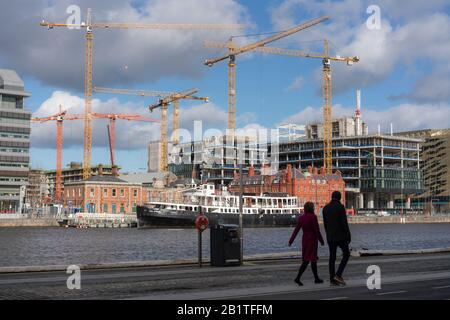 Development work on the docklands are by the River Liffey in Dublin city, Ireland. Stock Photo