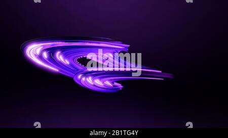 Purple 3d abstract swirling twisting shape glowing in the darkness, 3d illustration Stock Photo