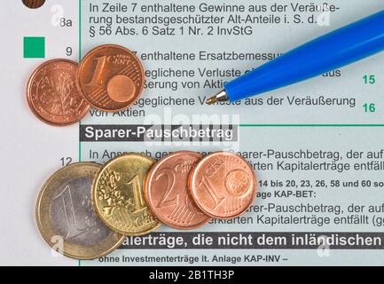 Sparer-Pauschbetrag, Formular, Steuererklärung Stock Photo - Alamy