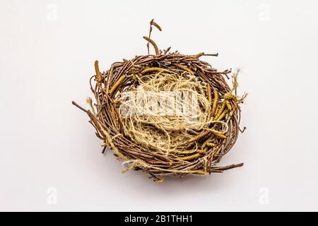 Easter bird nest isolated on white background. Zero waste, DIY concept Stock Photo