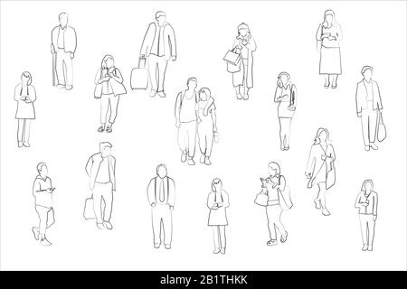 people illustration vector collection , outline drawing of people silhouettes Stock Photo