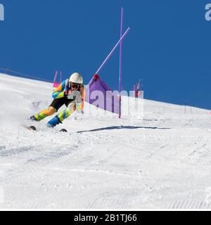 athlete in alpine skiing competition Stock Photo