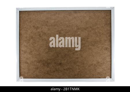Wooden brown board with white boarder isolated on white background. Empty cork board with copy space with wooden white frame. Notice board. Stock Photo