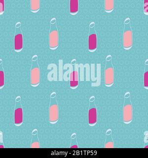 pink juice bottles seamless vector pattern on blue Stock Vector