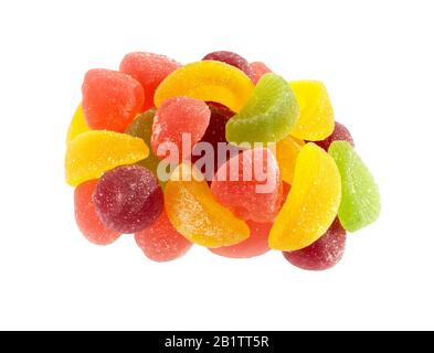 Fruit jellies. Jelly candies  isolated on a white background. Different  marmalade colorful fruit jelly sugar candies. Stock Photo